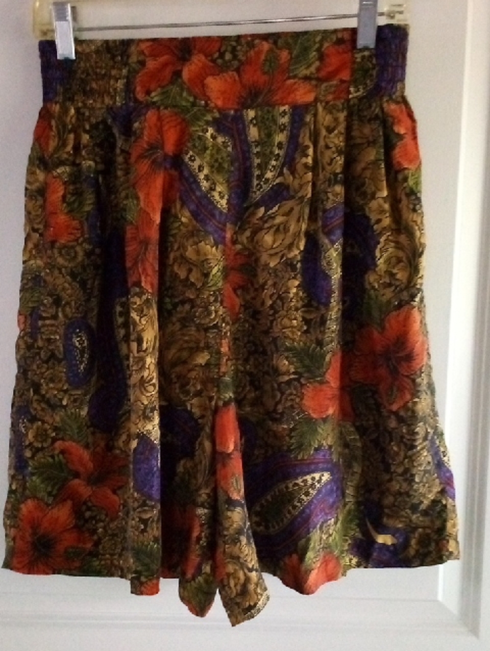 Floral Print Women’s Skirt in Orange, Purple and Gold 100% Silk